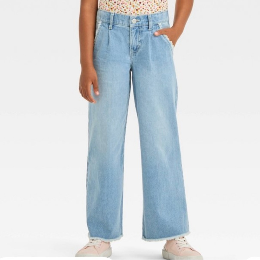 Super Wide Leg Pleated High Rise Jeans NWT Cat & Jack Light Wash Girls' Size 12